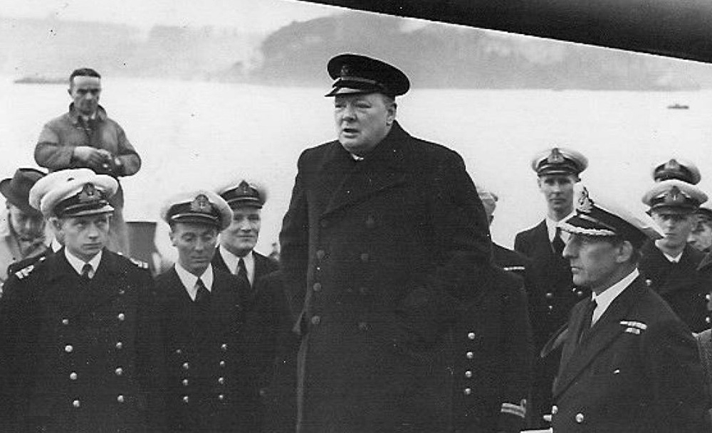 Churchill speaking to the crew of HMS Exeter