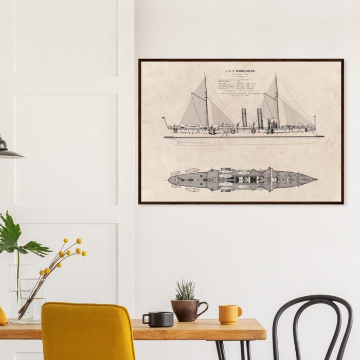 USS Marblehead (C-11/PG-27) Outboard and Deck Profile | Premium Wooden Framed Poster
