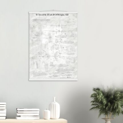 TB-7 Soviet Heavy Bomber Drawing | Premium Matte Paper Poster with Hanger | Limited Edition