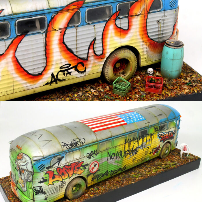 Abandoned Graffiti Bus | 1:35 scale pro-built vignette for sale