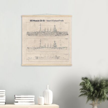 USS Montana / Missoula Profile Drawing | Premium Matte Paper Poster with Hanger