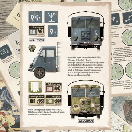 Inside page showing Wehrmacht tactical symbols and military vehicle markings