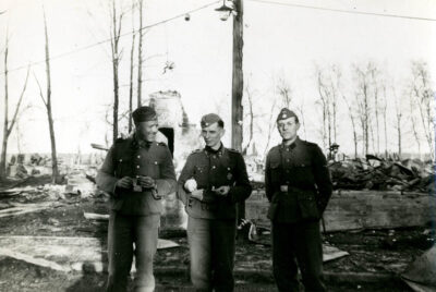Three unknown soldiers at Narva city 1944