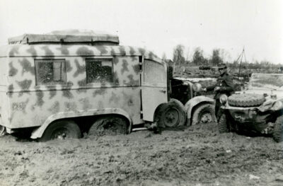Unknown place near Narva. Vehicle stuck in mud 1944
