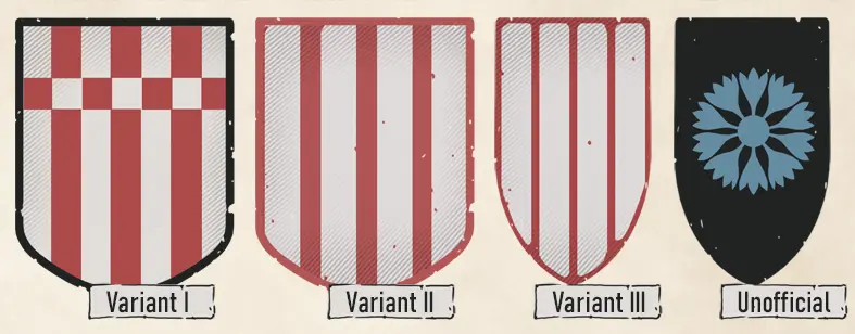 Four different versions of the divisional insignia of the 22nd Infantry Division.